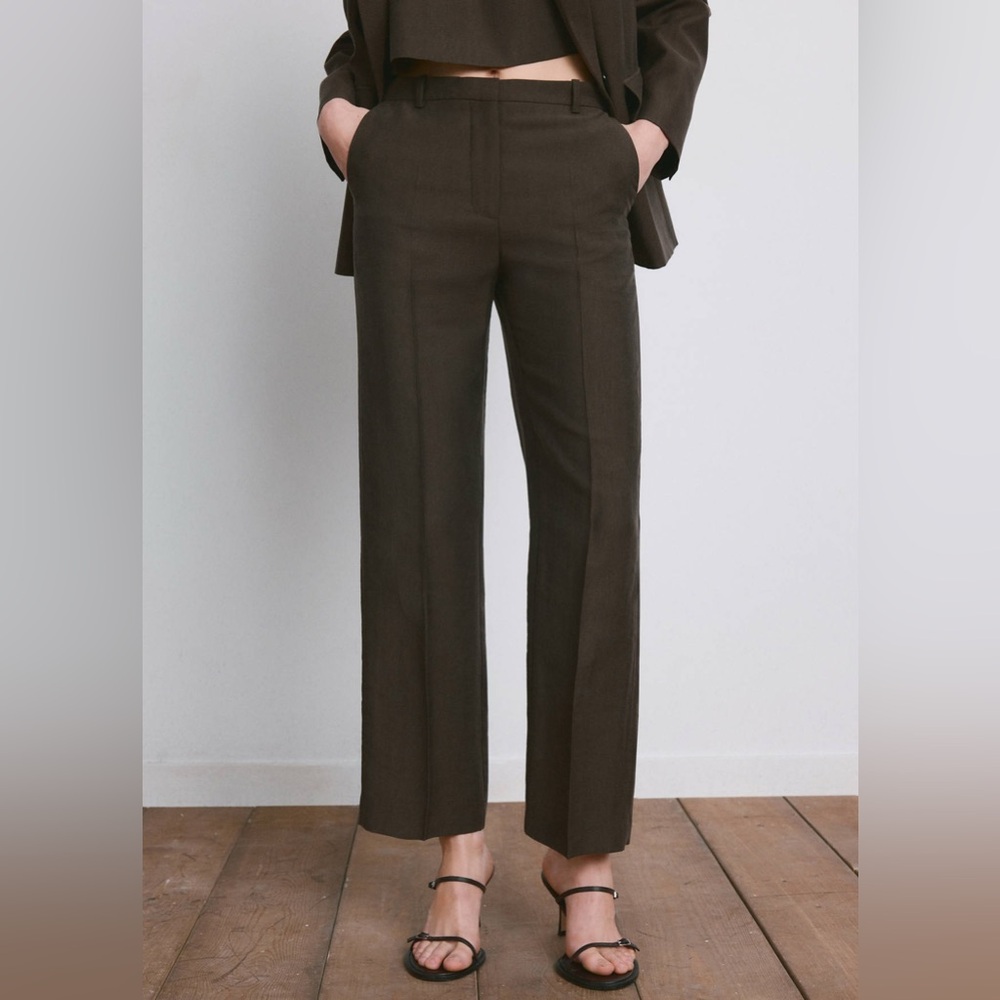 NWT MANGO Mid-Rise Lyocell Pants in Chocolate